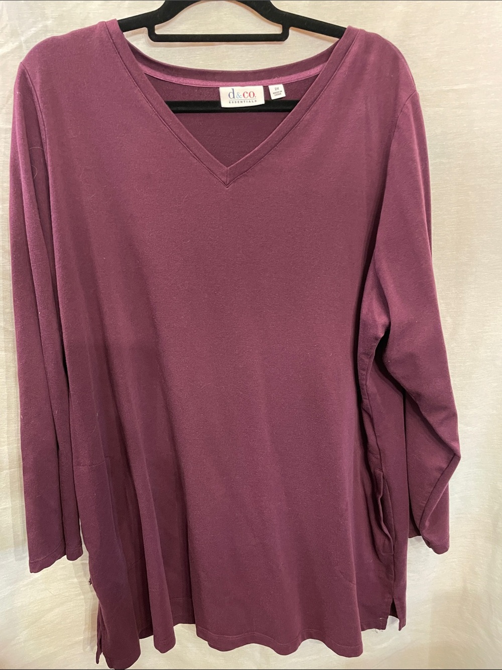 Denim&Co Plum V-Neck Long Sleeve Tunic
